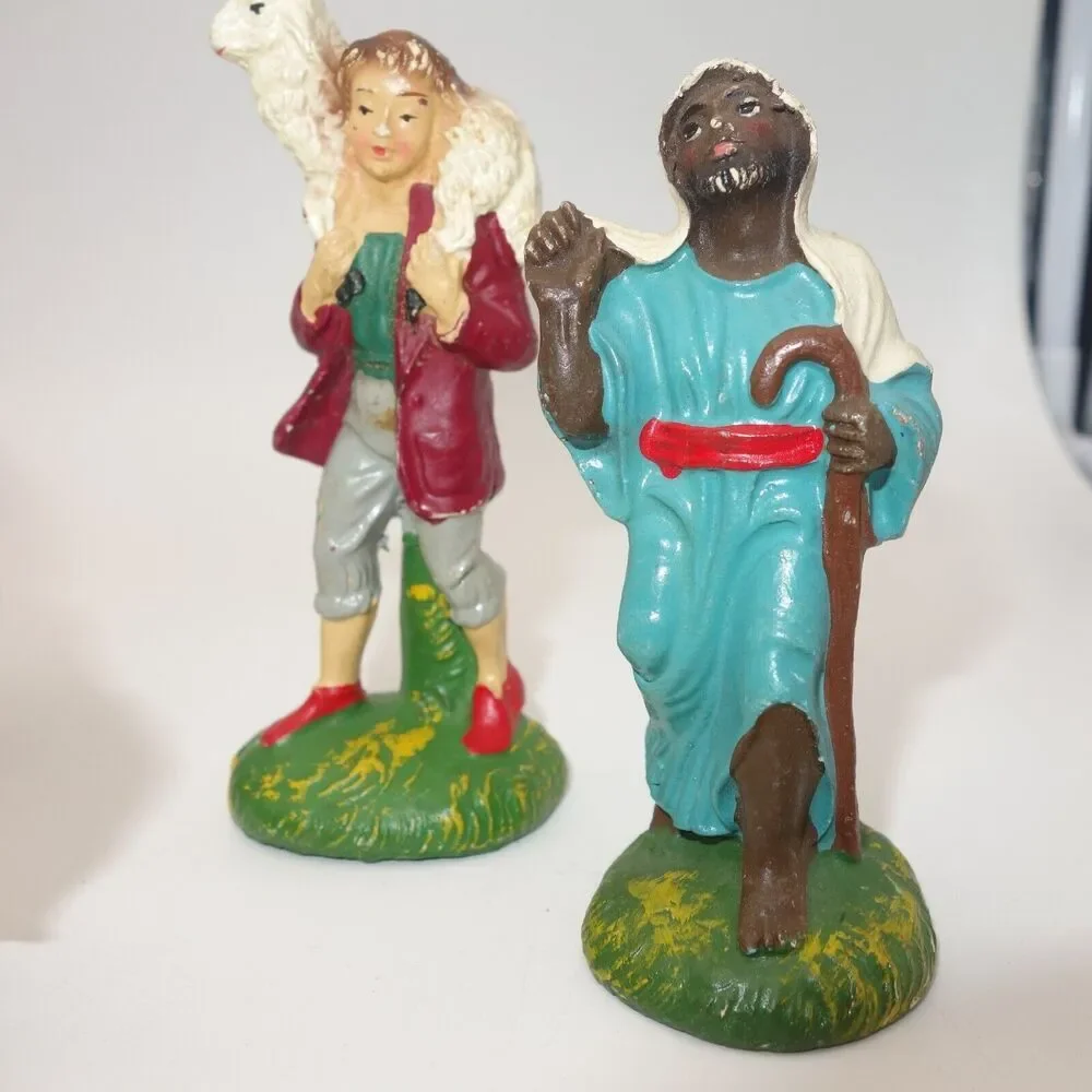 Vintage Signed Nativity Scene Figures 9 Piece Set Chalkware Made in Italy - Picture 3 of 12